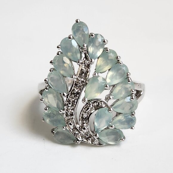 Retired 925 Cluster Teardrop Blue Leaf Aquamarine & White Zircon Size 7 Ring - Picture 4 of 16